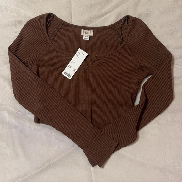 Urban Outfitters × BDG brown ribbed long sleeve crop top - Picture 1 of 2